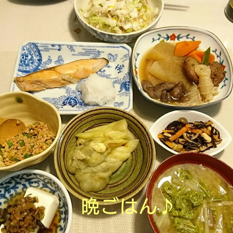 今日の晩ごはん(塩鮭と…)|oomugiさん