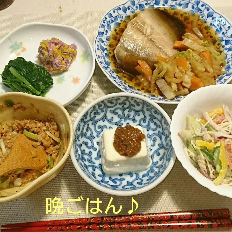 Snapdishの料理写真:今日の晩ごはん(ナメタガレイの煮付けと…)|oomugiさん