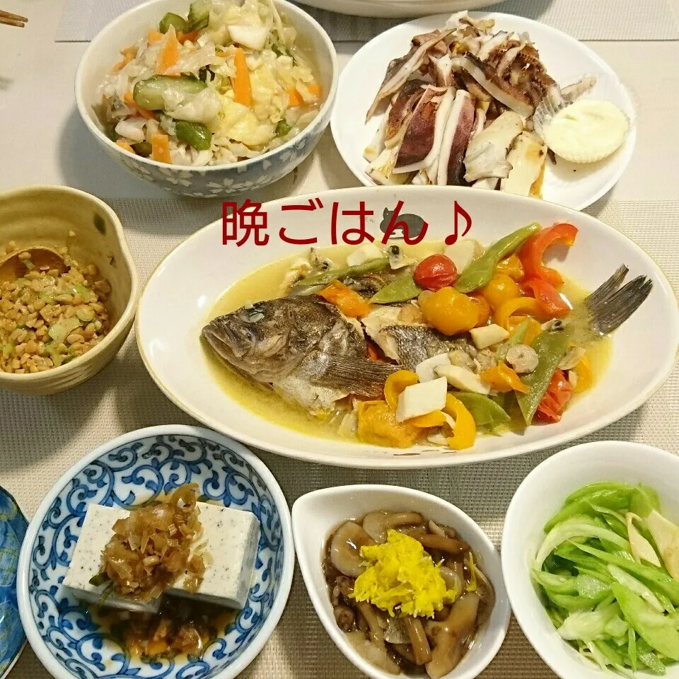 Snapdishの料理写真:今日の晩ごはん(黒ソイのアクアパッツァと…)|oomugiさん