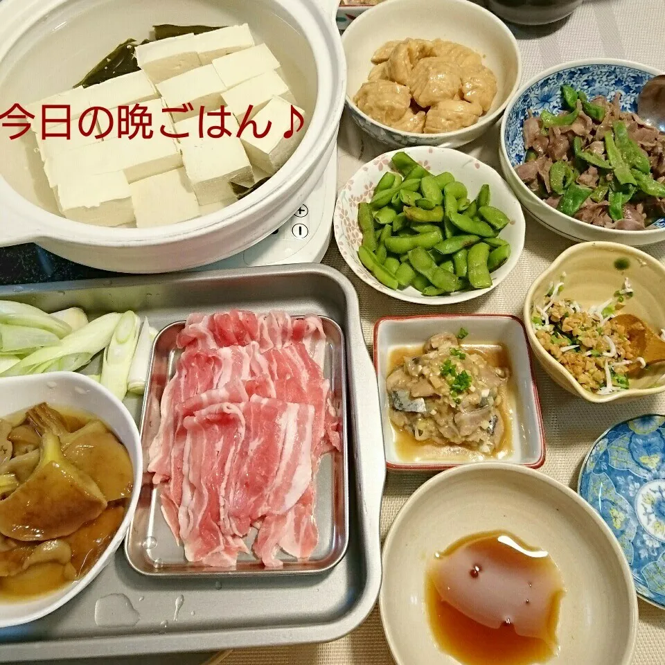 今日の晩ごはん(豚しゃぶ入りの湯豆腐…と)|oomugiさん