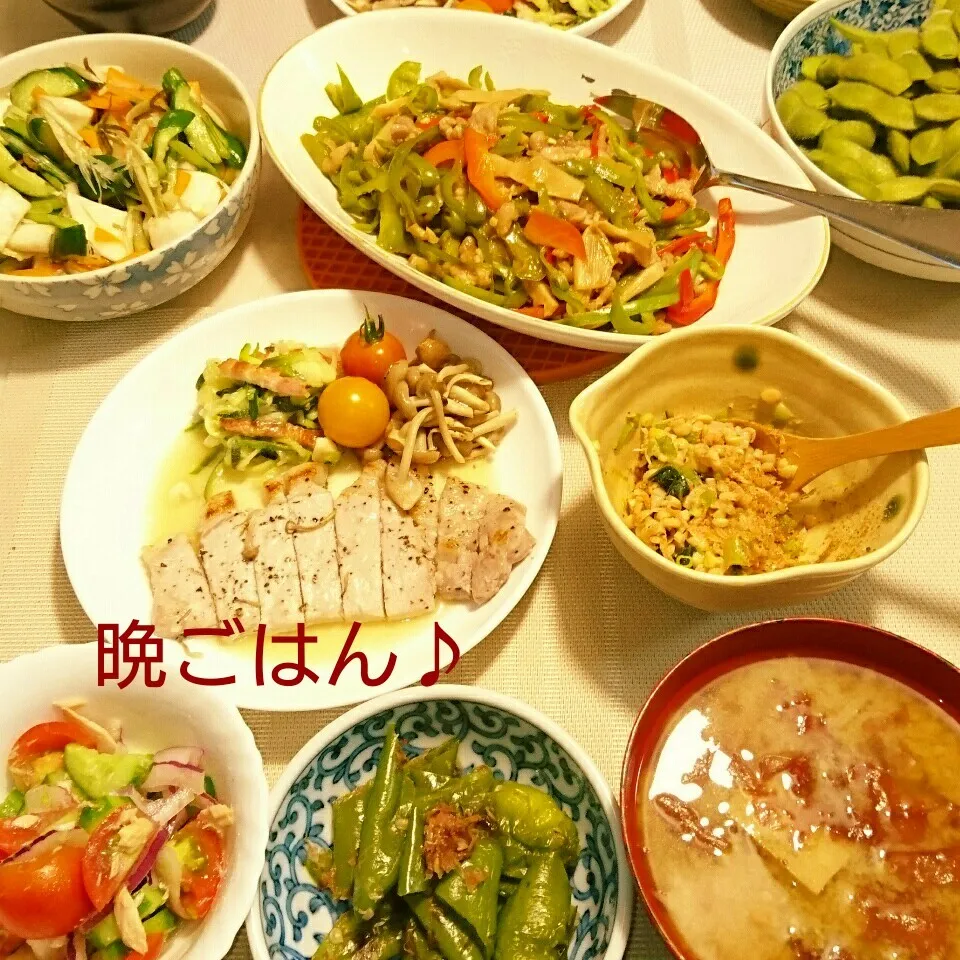 Snapdishの料理写真:今日の晩ごはん(青椒肉絲と…)|oomugiさん