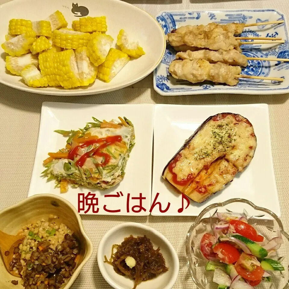 今日の晩ごはん(米ナスのピザ風と…)|oomugiさん