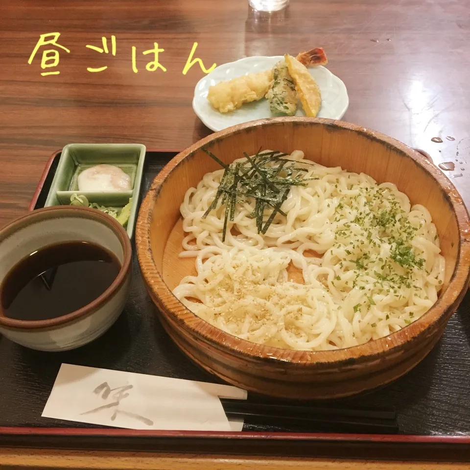 Snapdishの料理写真:出ました。タライうどんと、天ぷら|yakinasuさん