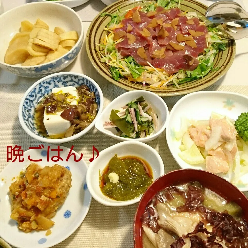 今日の晩ごはん(鰹のお刺身サラダと…)|oomugiさん