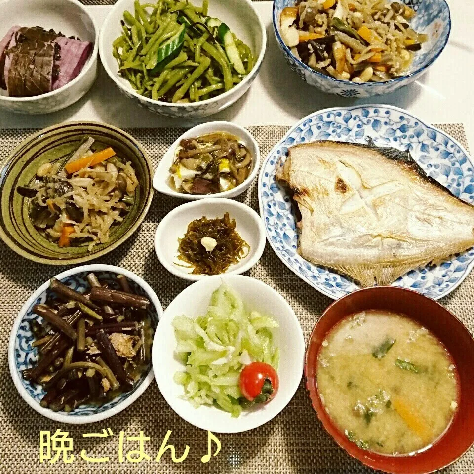 今日の晩ごはん(干しガレイと…)|oomugiさん