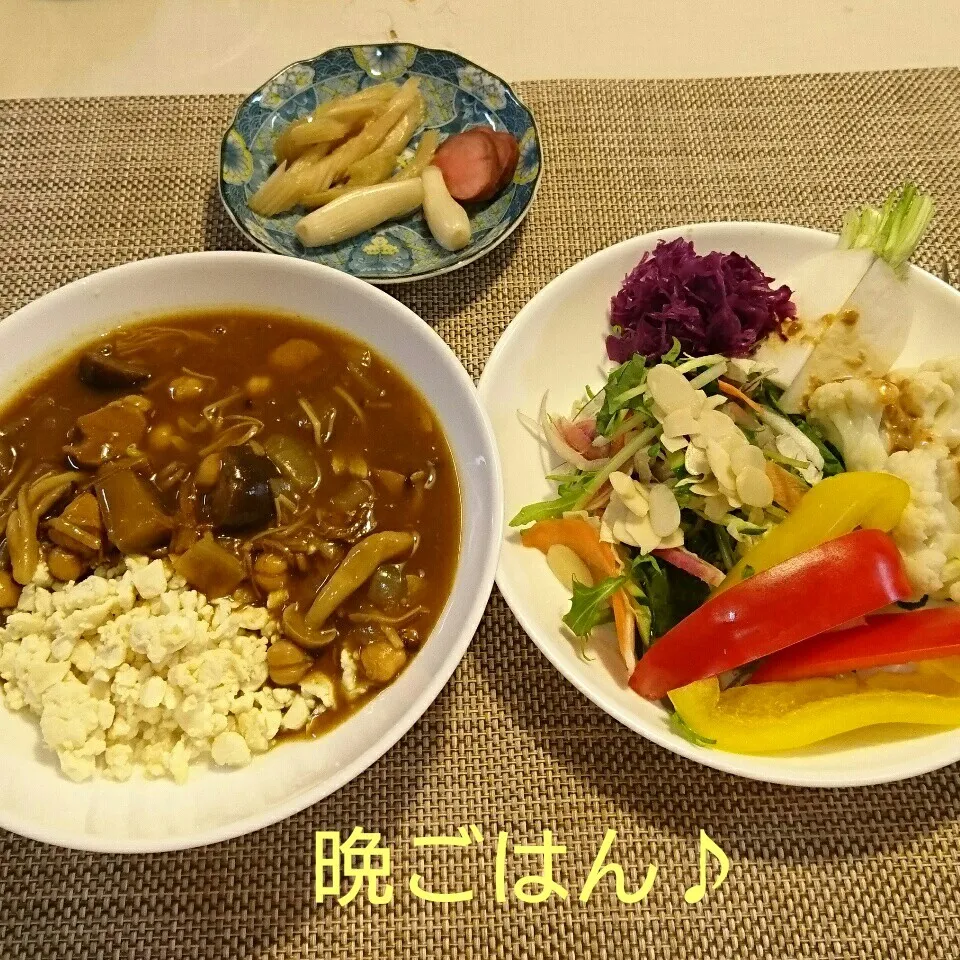 今日の晩ごはん(鶏とひよこ豆のカレーと…)|oomugiさん