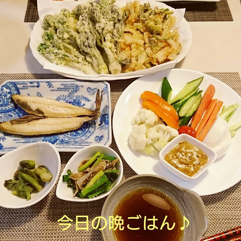 今日の晩ごはん(タラの芽とコゴミの天ぷらと…)|oomugiさん