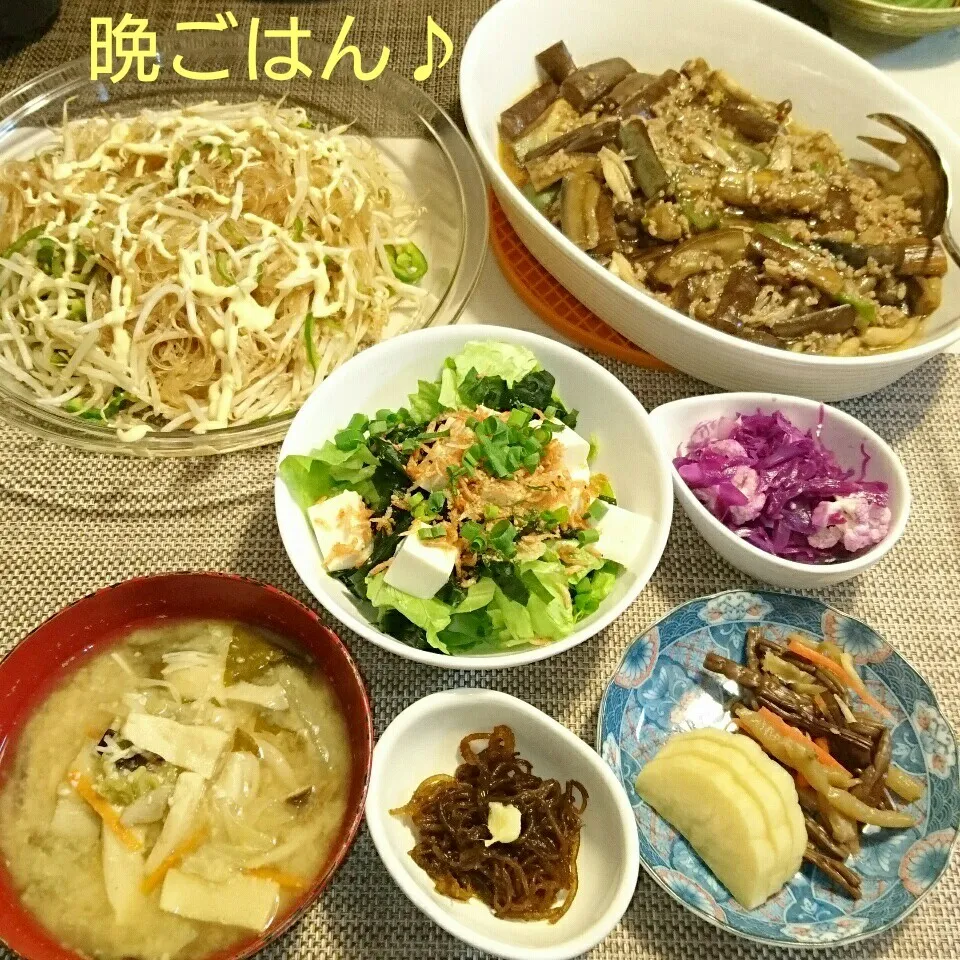 Snapdishの料理写真:今日の晩ごはん(麻婆茄子と…)|oomugiさん