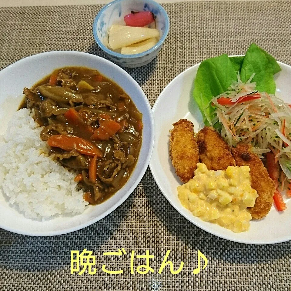 今日の晩ごはん(ビーフカレーと…)|oomugiさん