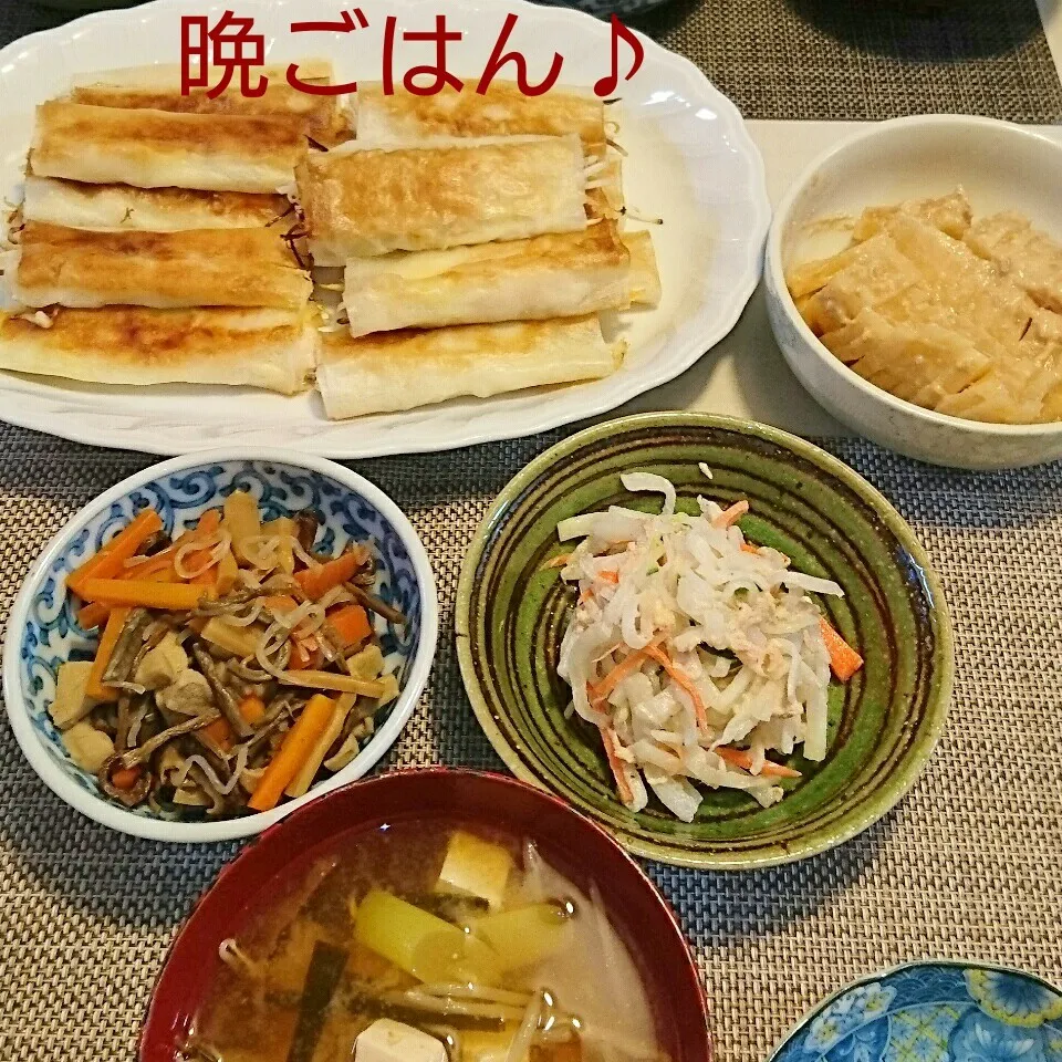 今日の晩ごはん(モヤシの焼き春巻きと…)|oomugiさん