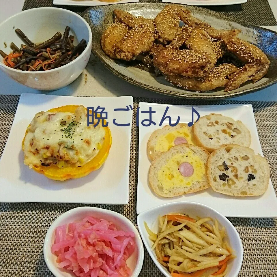 今日の晩ごはん(手羽先の甘辛唐揚げと…)|oomugiさん