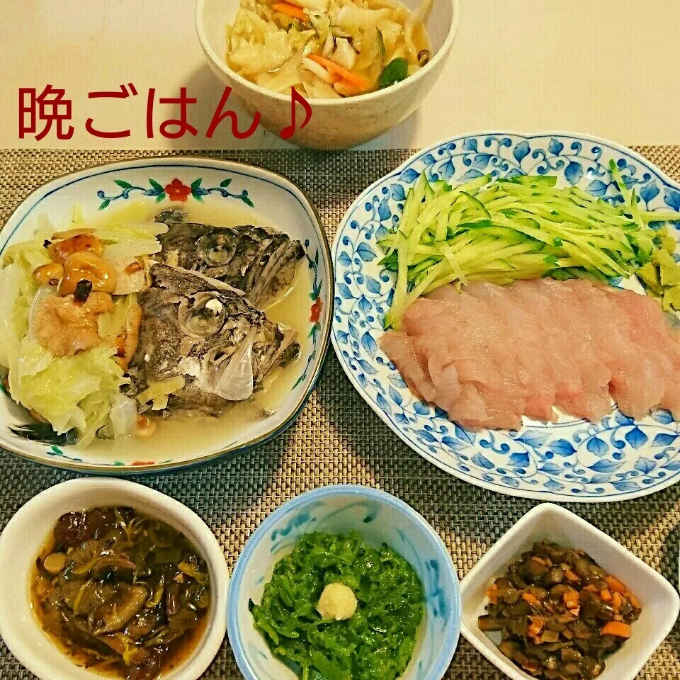 今日の晩ごはん(黒ソイの刺身とあら煮と…)|oomugiさん