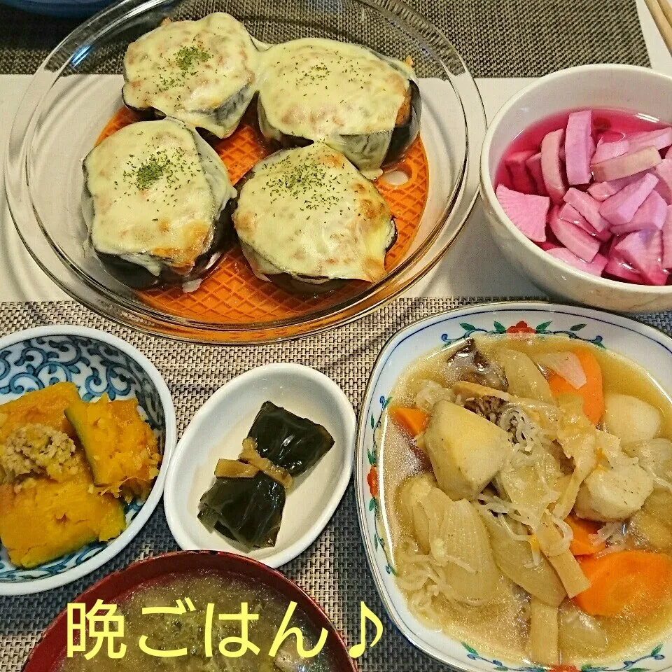 今日の晩ごはん(米ナスのミートグラタンと…)|oomugiさん