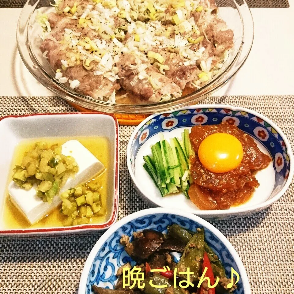 今日の晩ごはん(豚しゃぶキャベツのネギ塩蒸しと…)|oomugiさん