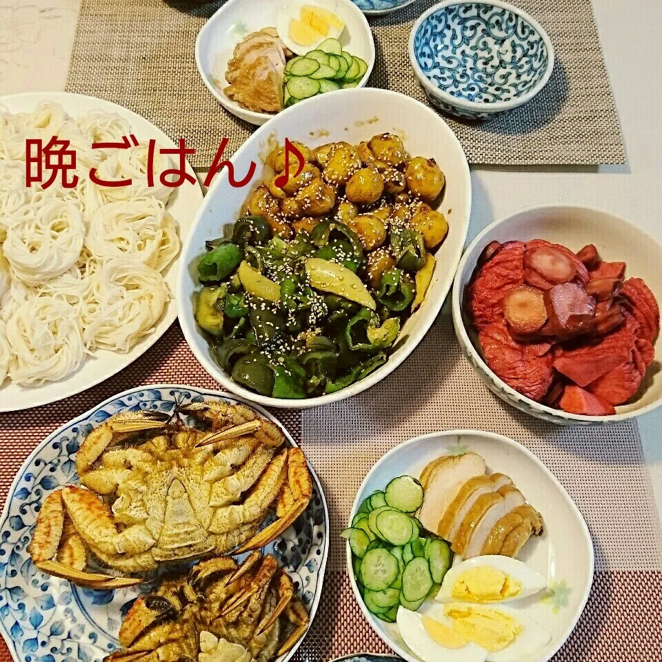 今日の晩ごはん(新じゃが小芋と焼きピーマンの照り焼きと…)|oomugiさん