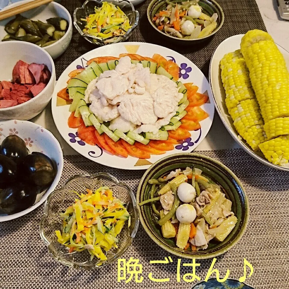 Snapdishの料理写真:今日の晩ごはん(鶏ササミのツルンツルンと…♪)|oomugiさん