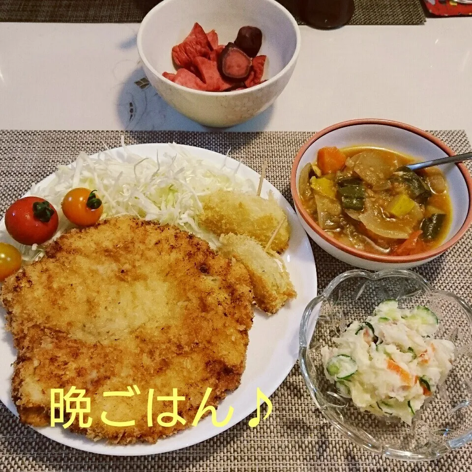 今日の晩ごはん(わらじチキンカツと…)|oomugiさん