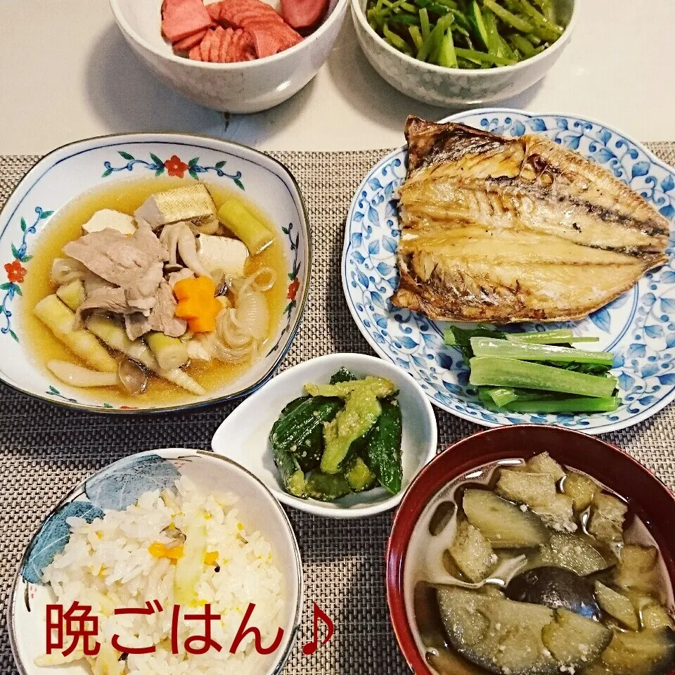 今日の晩ごはん(アジの開きと…)|oomugiさん