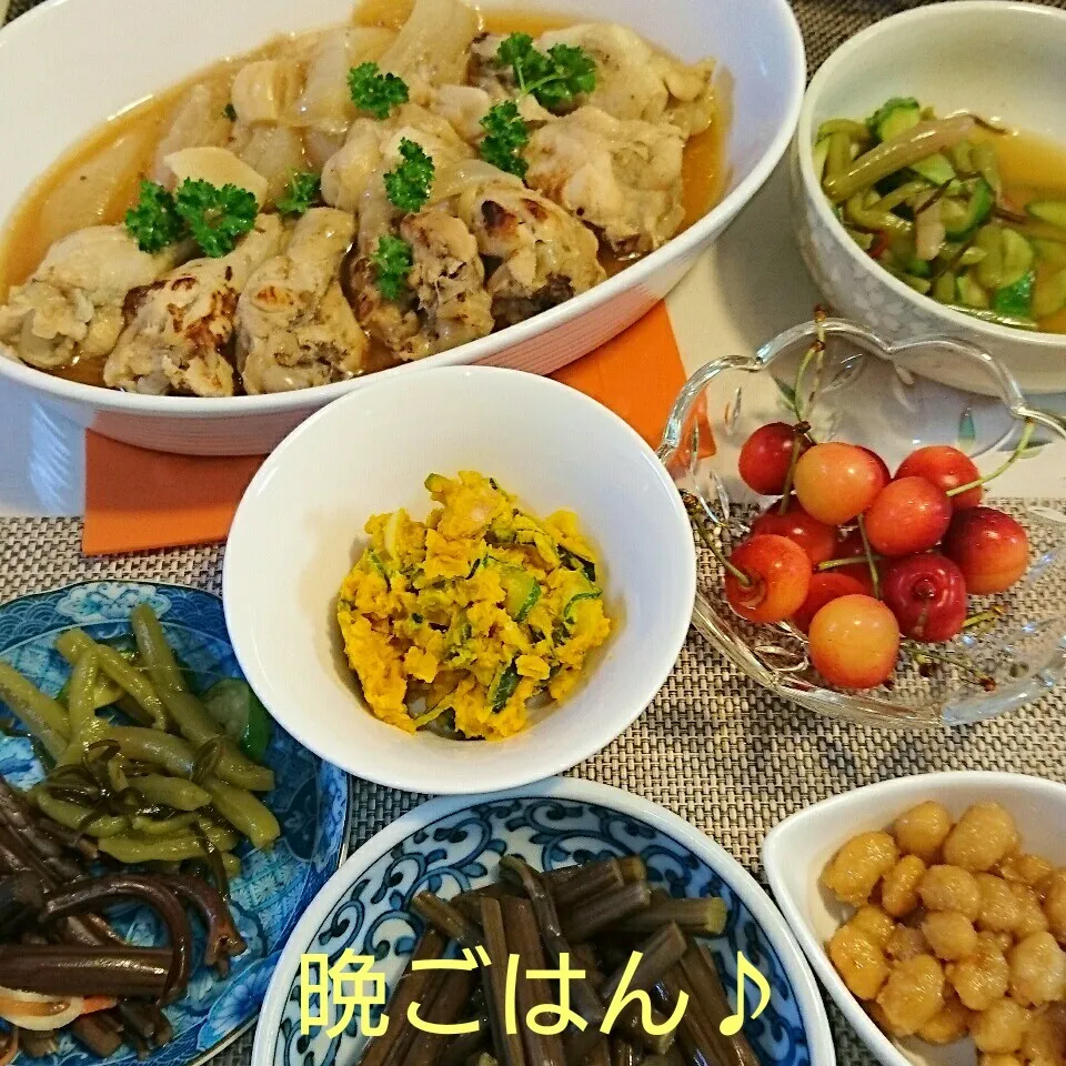 Snapdishの料理写真:今日の晩ごはん(手羽元の塩麹グリルと…)|oomugiさん