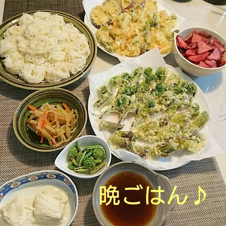 今日の晩ごはん(山菜天ぷらと…)|oomugiさん