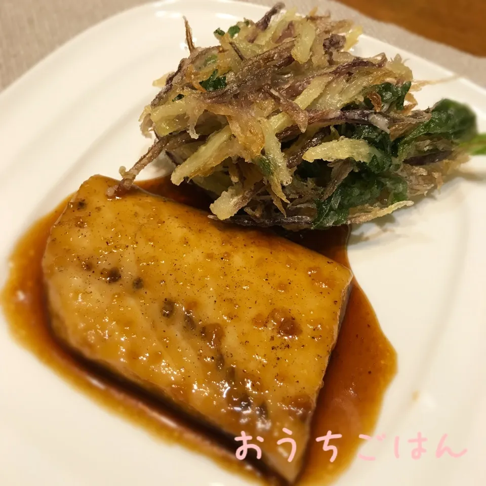 みょうがと大葉のかき揚げ &メカジキのにんにく醤油ステーキ|さちさん