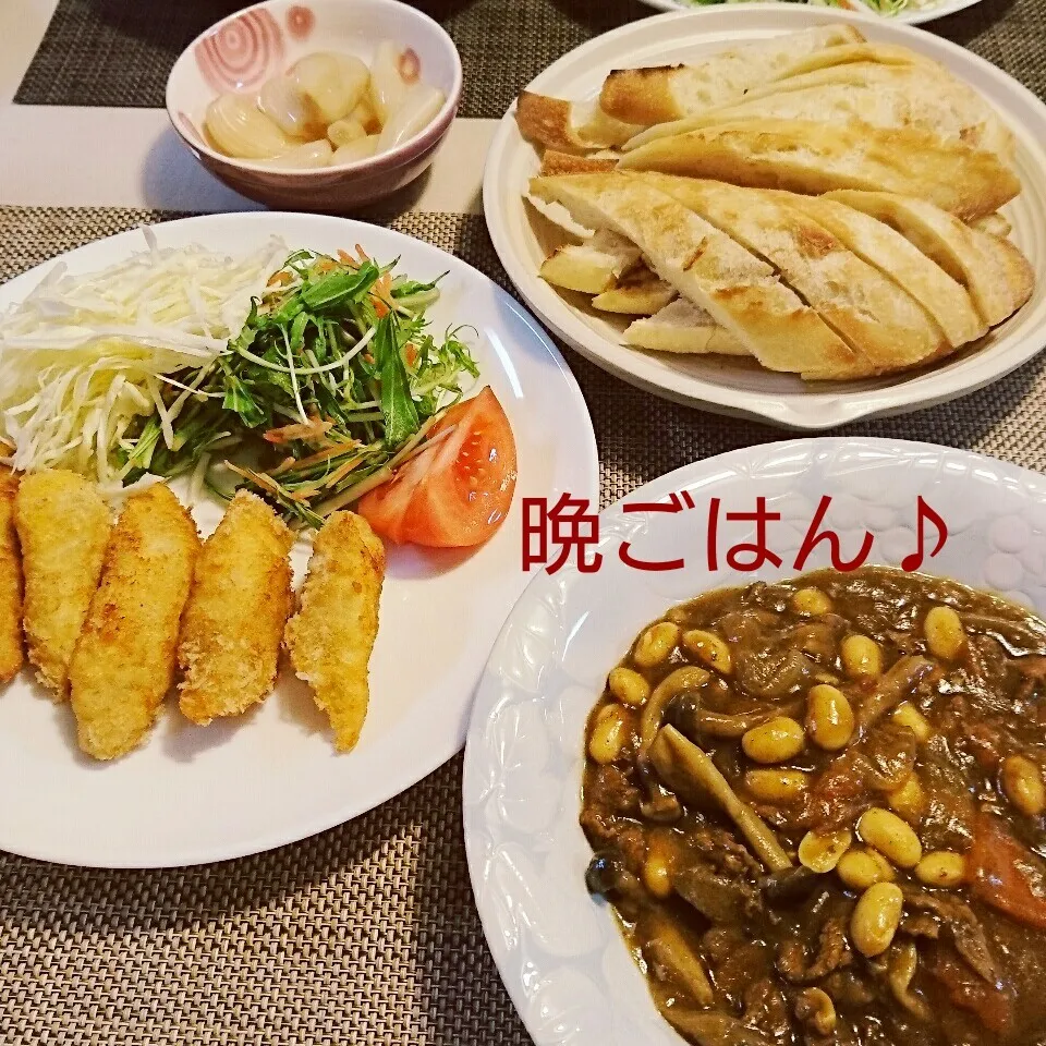 今日の晩ごはん(ビーフ豆カレーと…)|oomugiさん