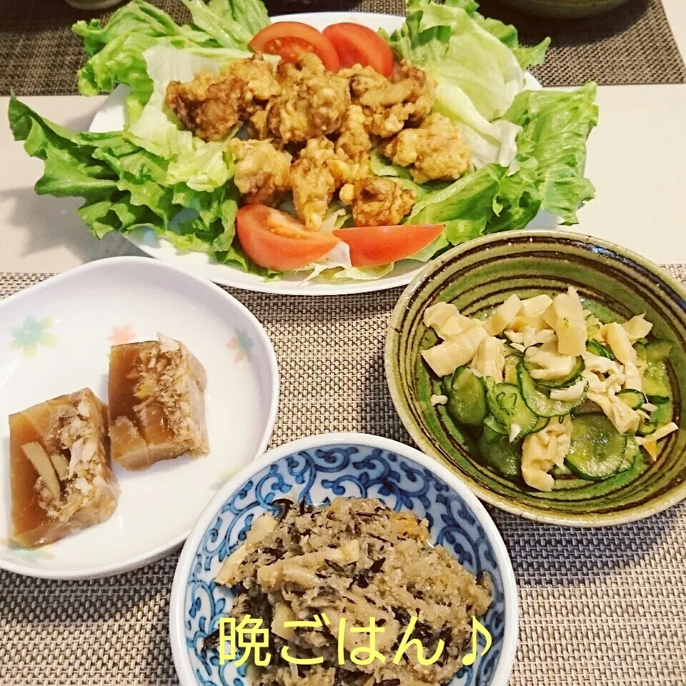 今日の晩ごはん(鶏モモ肉の唐揚げと…)|oomugiさん