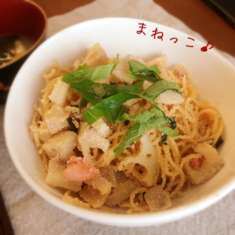 レンコンと大葉の明太パスタ|さちさん