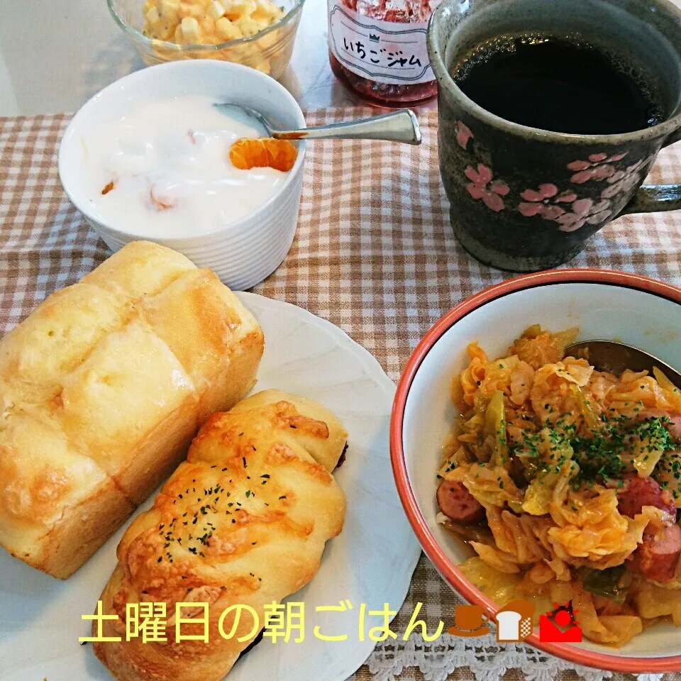 Snapdishの料理写真:土曜日の朝ごはん☕🍞🌄|oomugiさん