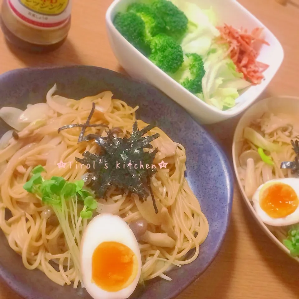 Snapdishの料理写真:レシピあり！味玉ちゃん＆和風キノコパスタ|tomomiさん