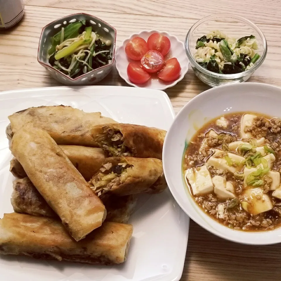 Snapdishの料理写真:春巻き&麻婆豆腐|Yuk@さん