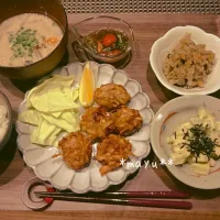 ごぼうと豚コマの唐揚げの晩御飯|しんのすけさん