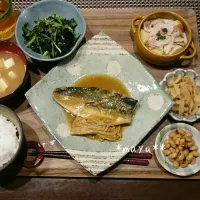 Snapdishの料理写真:鯖の味噌煮の晩御飯|しんのすけさん