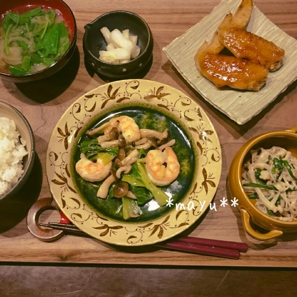 エビの塩炒めの晩御飯|しんのすけさん