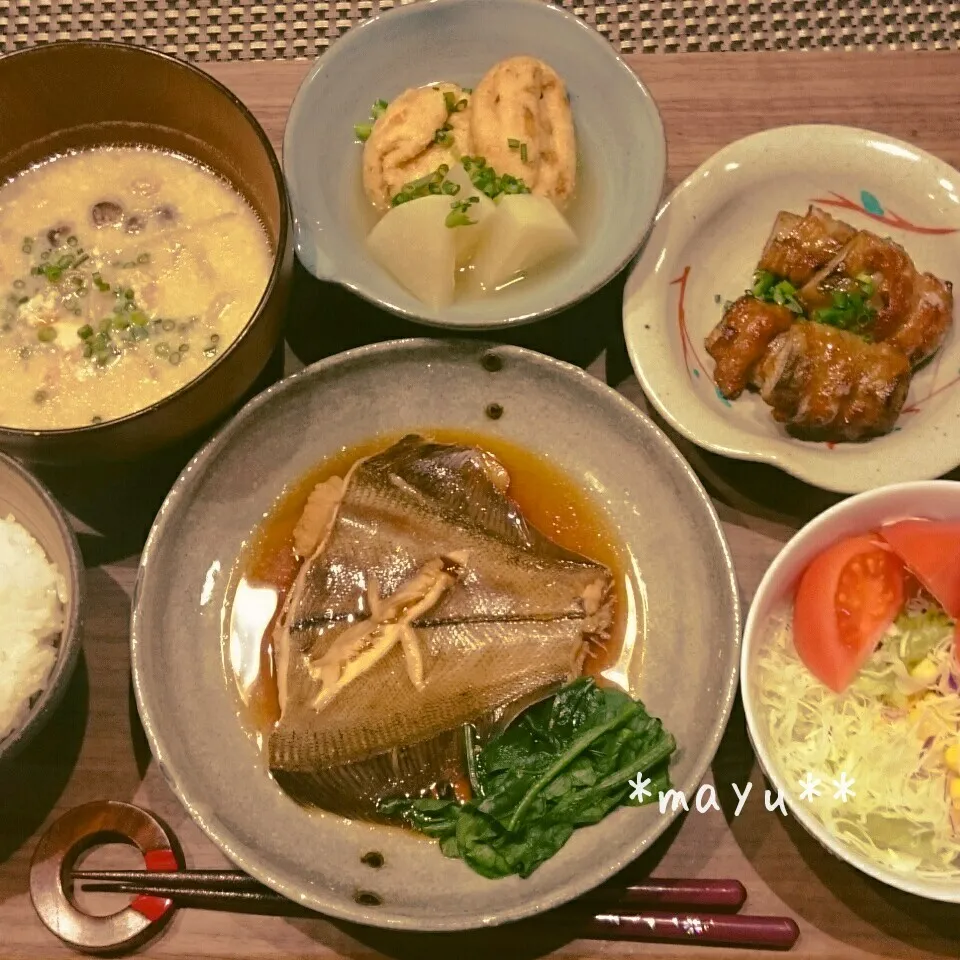 カレイの煮付けの晩御飯|しんのすけさん