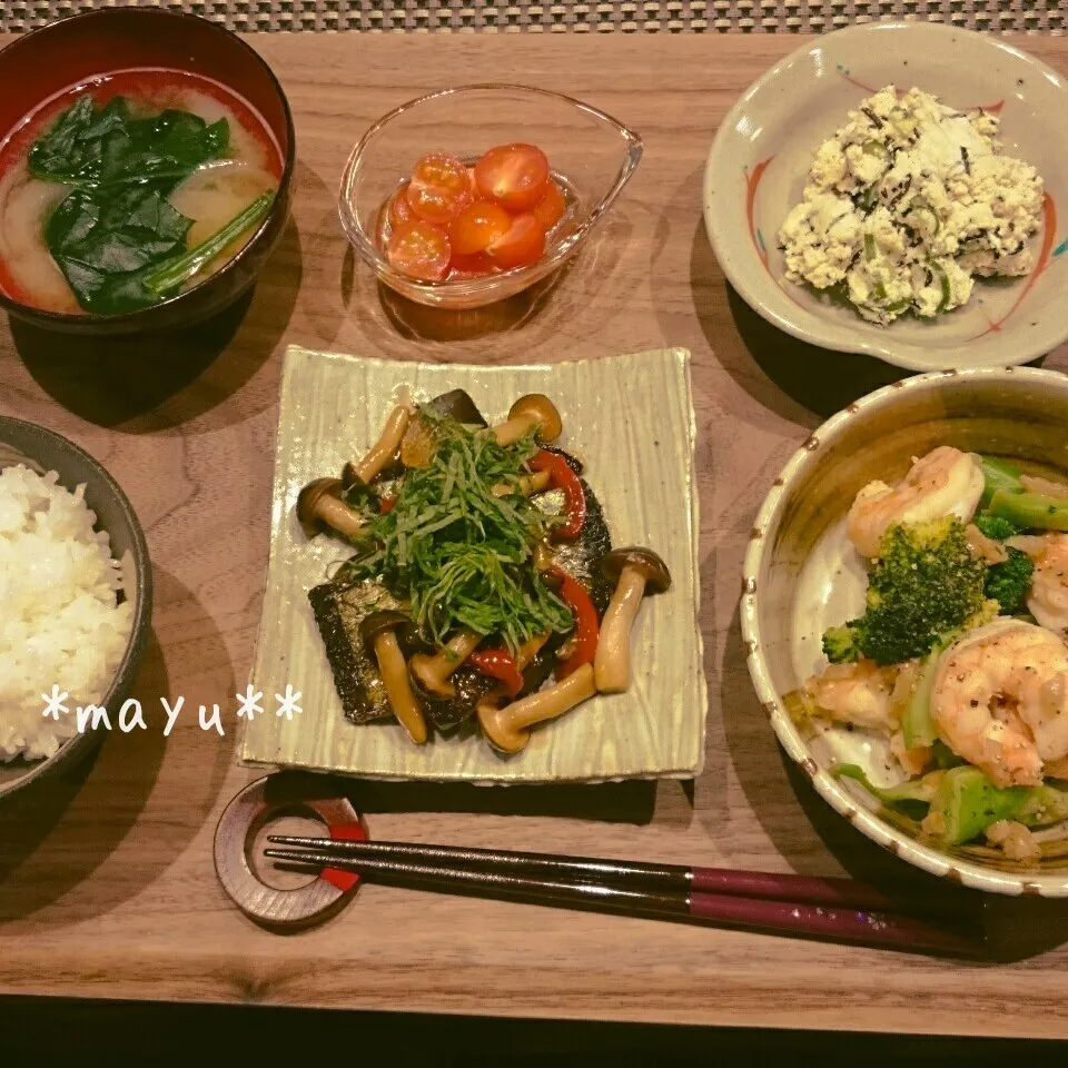 秋刀魚ときのこの照り焼きの晩御飯|しんのすけさん