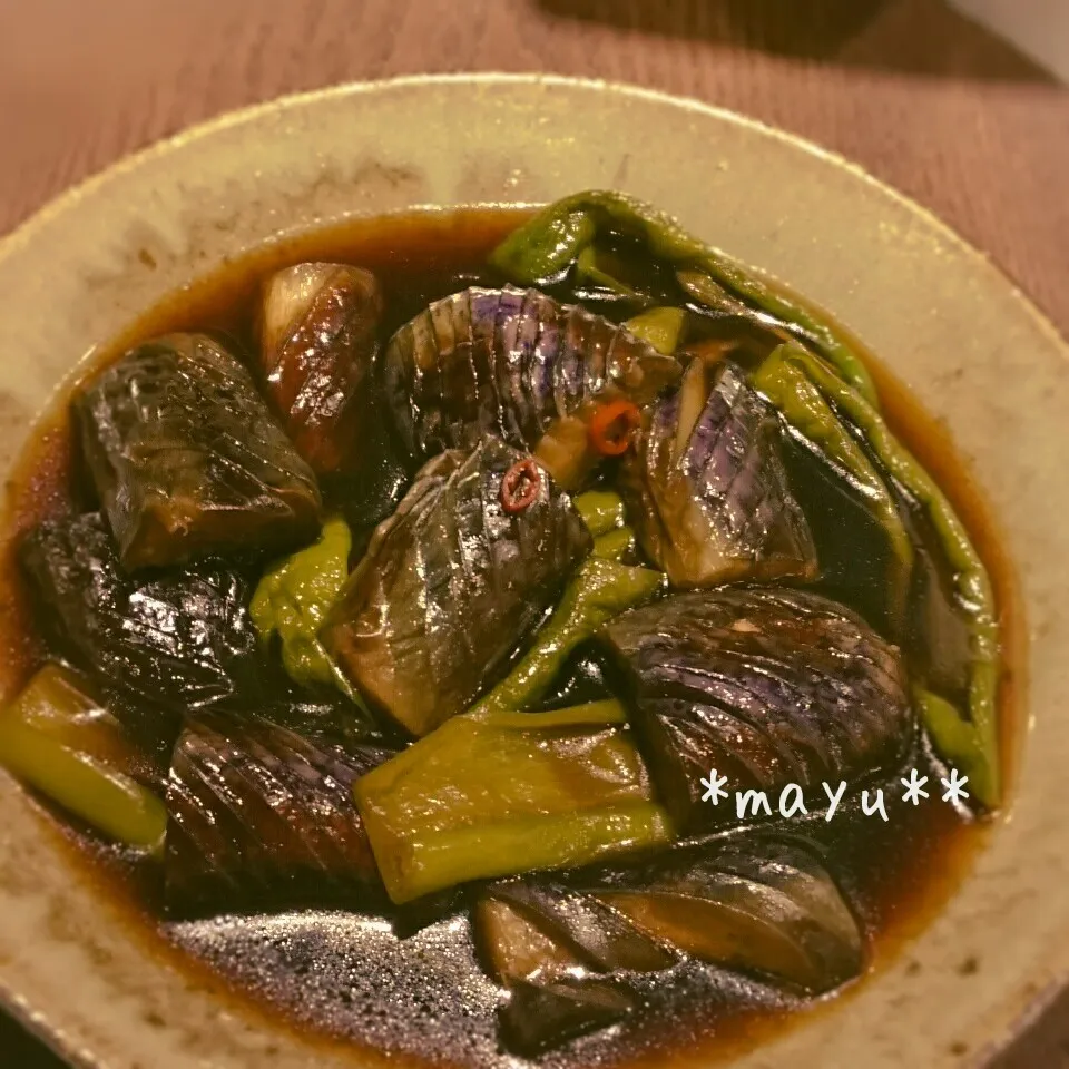 茄子としし唐の甘辛煮|しんのすけさん