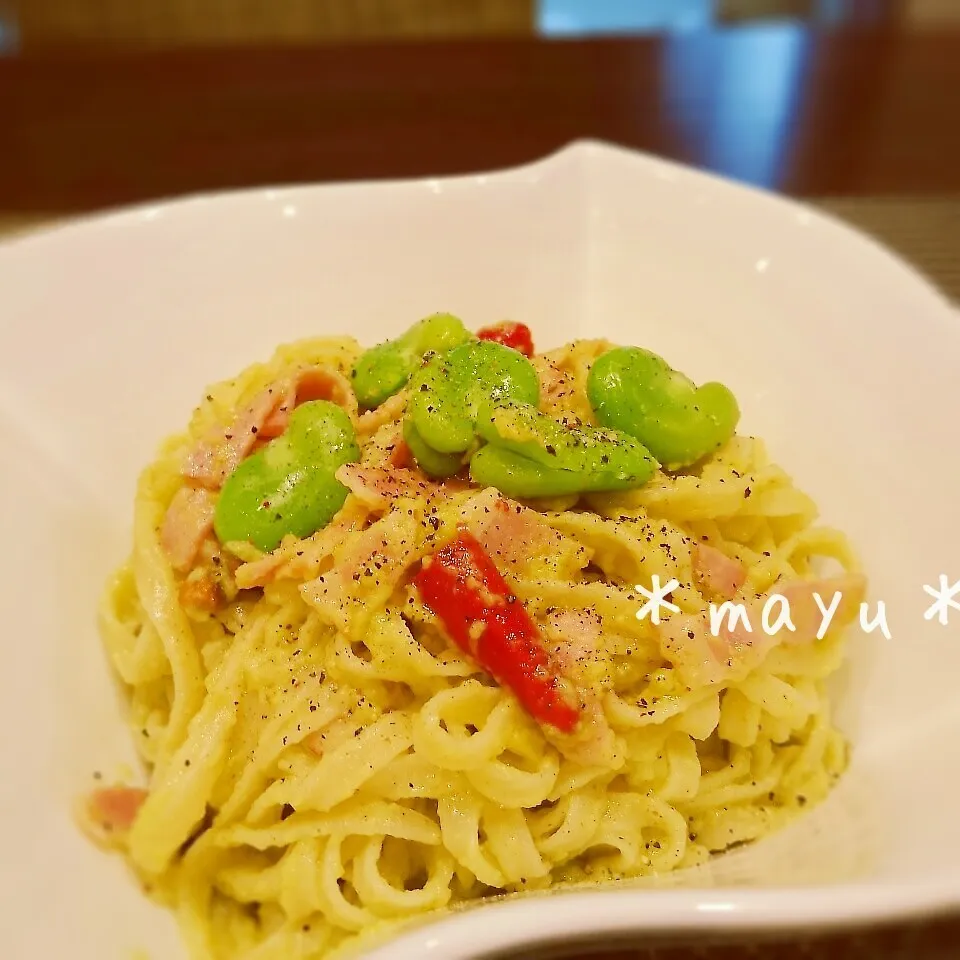 そら豆とベーコンで♡春のクリーミージェノベーゼ風パスタ♪|しんのすけさん