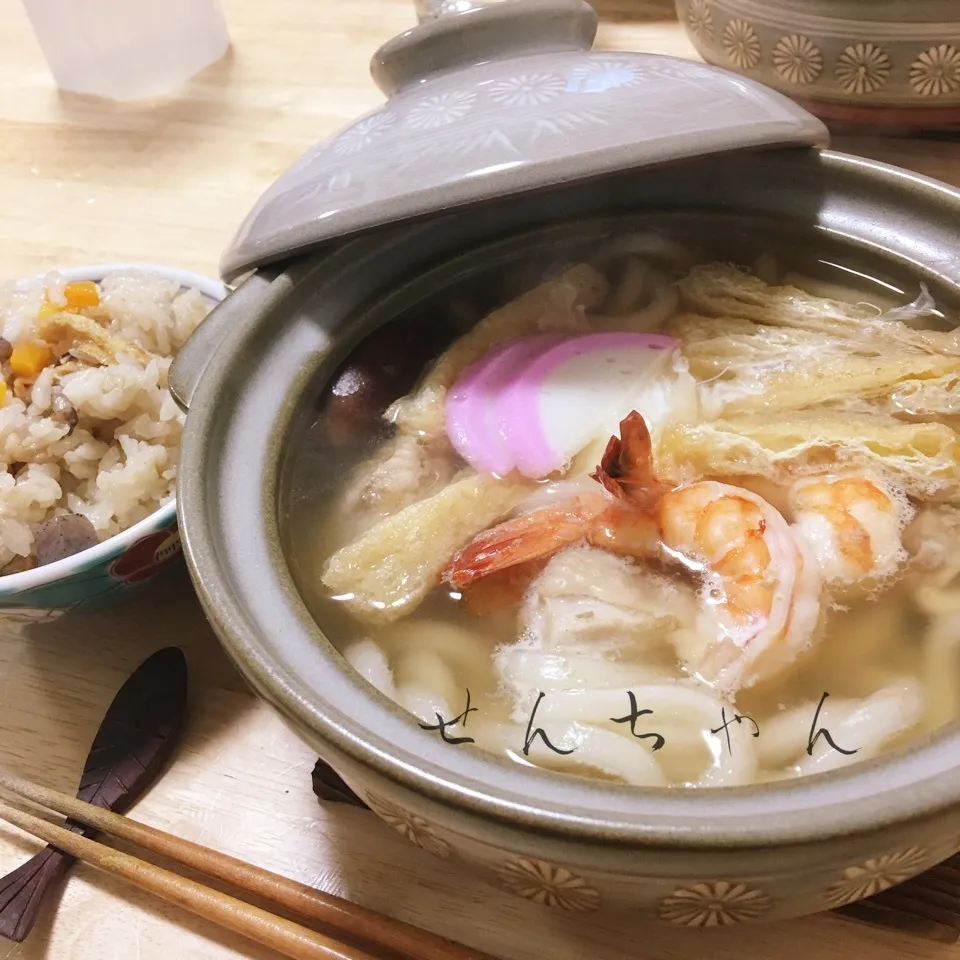 鍋焼きうどんと炊き込みご飯❣️|せんちゃんさん