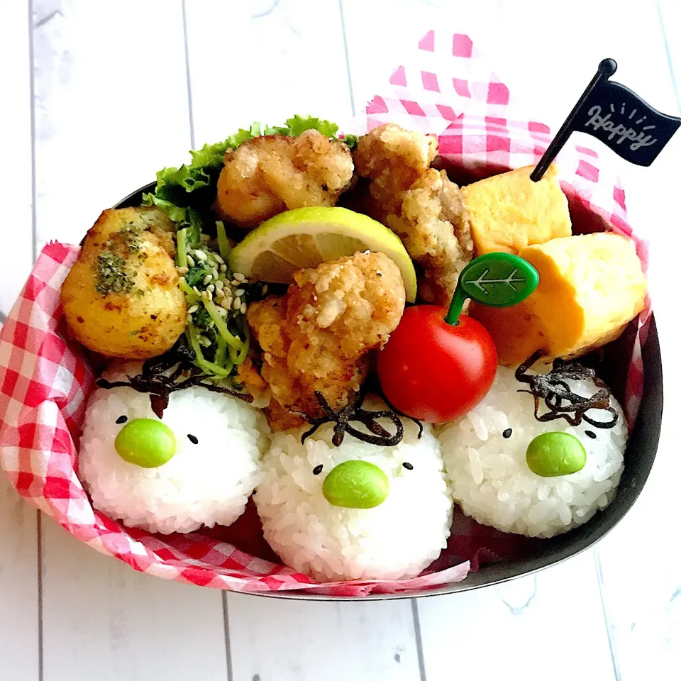 #娘弁当#塩唐揚げ#顔おにぎり|mnkさん