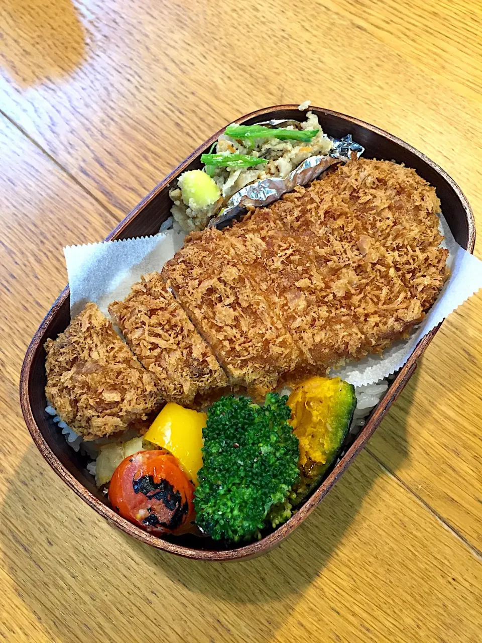 高校生息子のお弁当 まい泉のトンカツのっけ弁当 #わっぱ弁当|まつださんさん