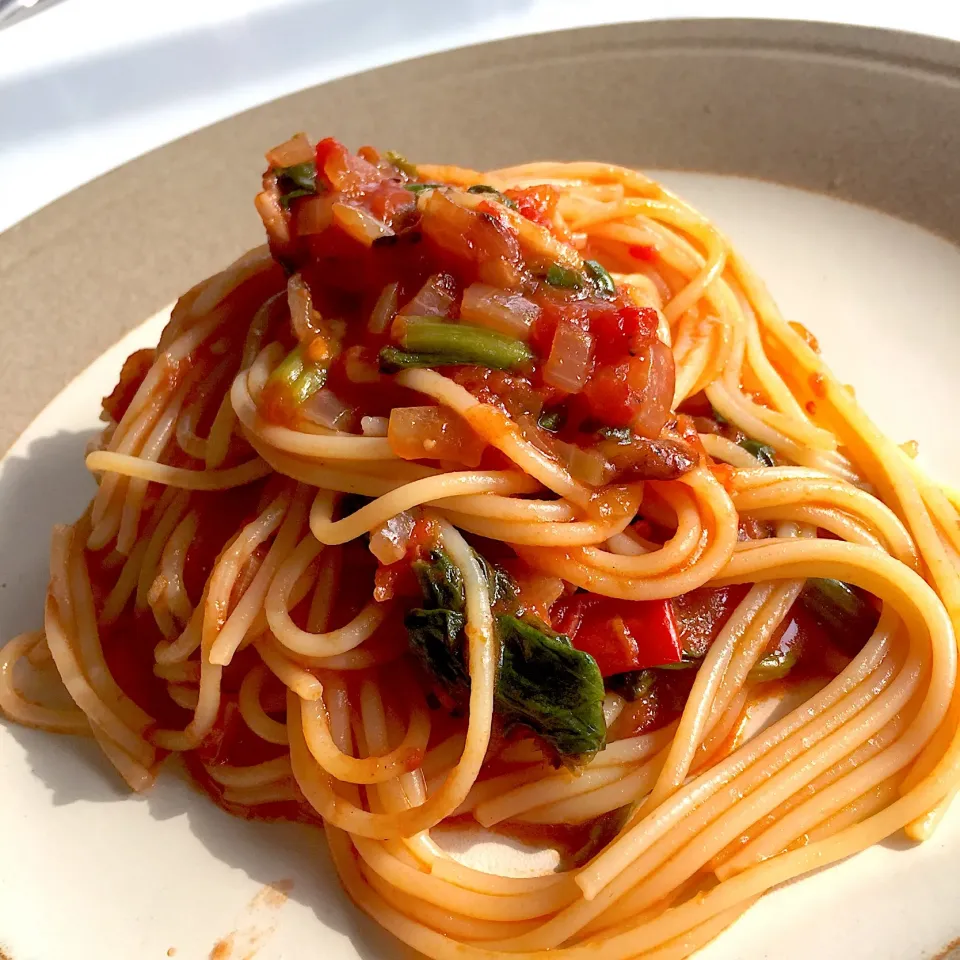 テキトーに作ったトマトパスタ🍝|すいかみかんさん