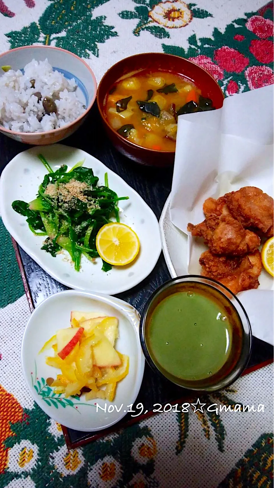 Gママのばんごはん☆ 黒豆ご飯🍚と唐揚げ…抹茶プリンを作ってみました！|kaoriさん