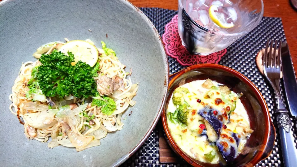 サバ缶パスタサラダ‼️
自作の食器で🎵|ちかっちさん