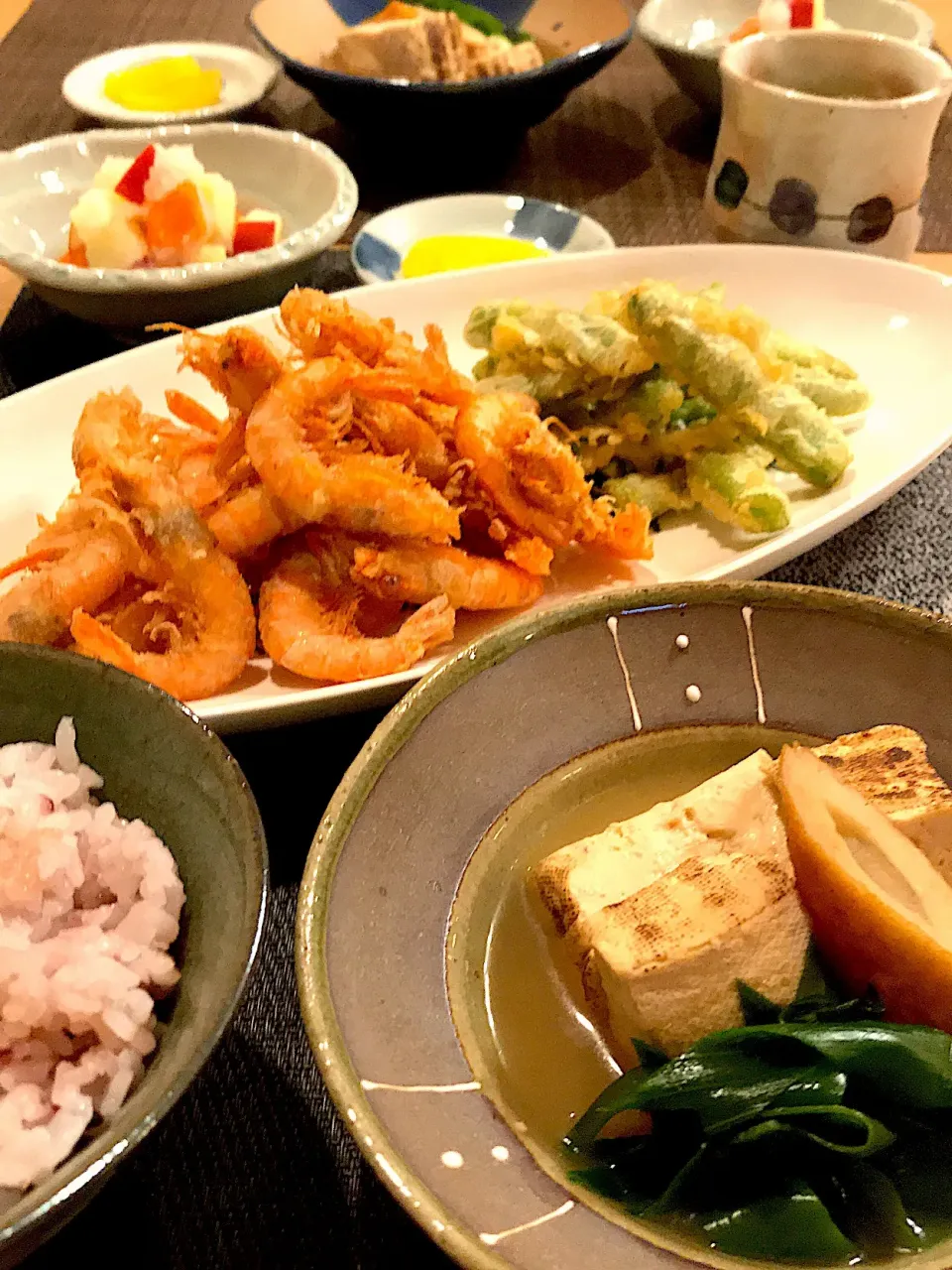 地物小エビ唐揚げの晩ご飯|サミカさん