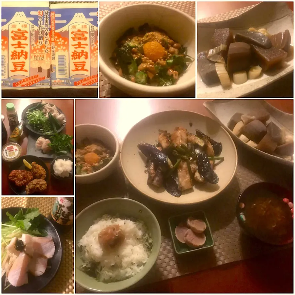 Snapdishの料理写真:Today‘s Dinner🍴鱈子のﾚｱ煮物･しみしみおでん･鰤と茄子の照り焼き･飾り麩と淡雪のｽｰﾌﾟ･卵黄&富士納豆･南高梅と野沢菜ちりめんご飯 豚しゃぶｻﾗﾀﾞ･麦味噌･石垣鯛のお刺身･鰤しゃぶ･唐揚げ屋さんの唐揚げ|🌈Ami🍻さん