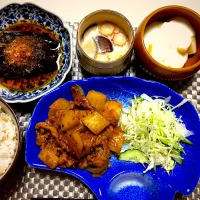 豚肉とジャガイモの甘辛炒めと初茶碗蒸し😋|エリーさん