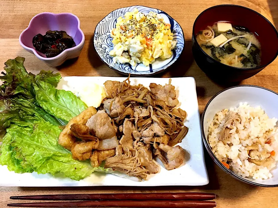 豚肉と揚げとエリンギ炒め定食♪|かおちゃんさん