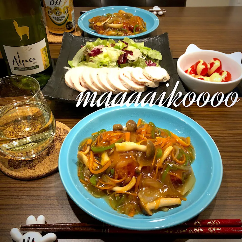 鯵のフリッター野菜あんかけ✨自家製鶏ハム✨ミニトマトチーズソースかけ|マイコさん