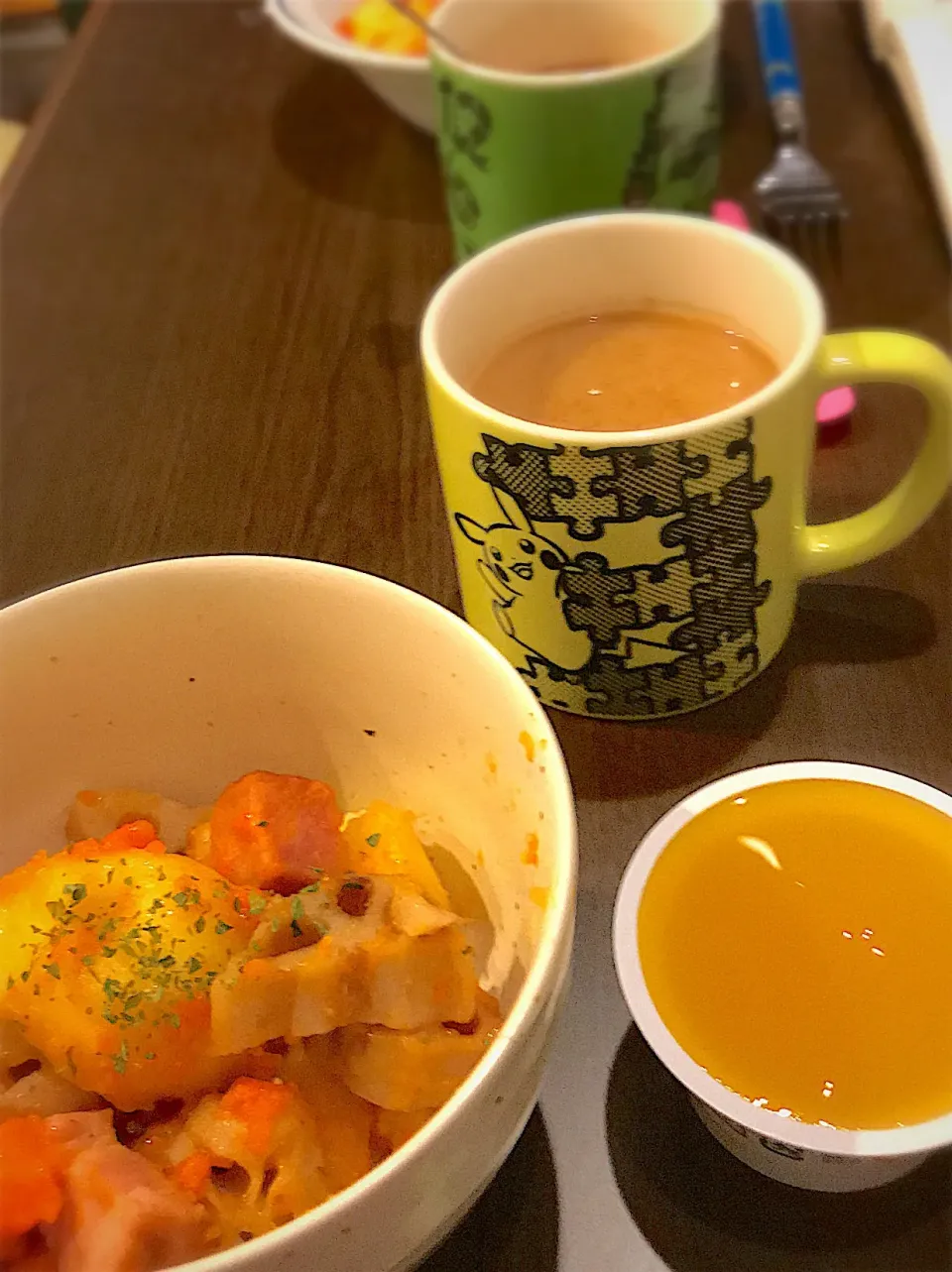 ジャーマンポテト🥔🥓  オレンジゼリー🍊  カフェオレ☕️|ch＊K*∀o(^^*)♪さん